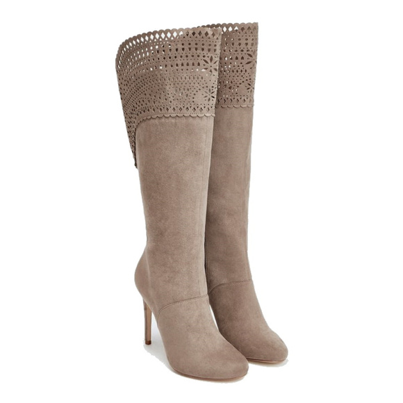 Berllina heeled boots w/cutouts in taupe WIDE calf - Picture 4 of 5